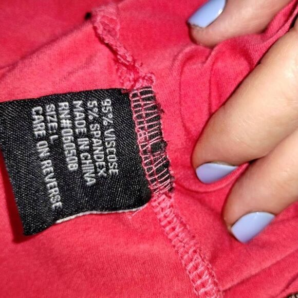 Womens Sundress Sz Large Scoop Neck Summer Jersey Knit Coverup Beachy Red Peasan - Picture 7 of 10